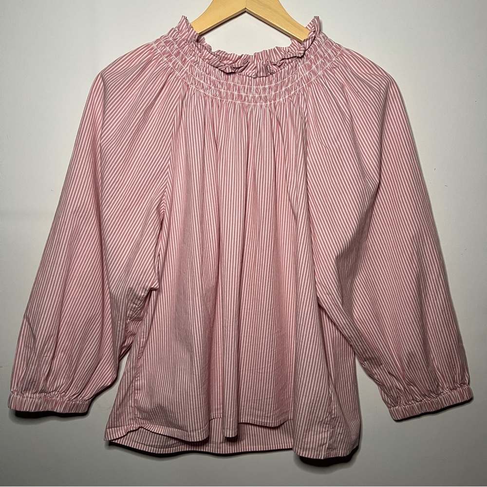 J. Crew Pink Puff Sleeve Blouse with Bib Collar